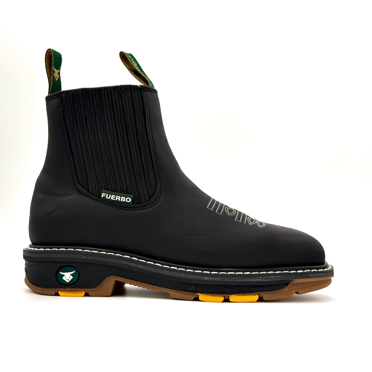 Fuerbo 3076 black full grain leather work boot from a side profile with dual density oil and slip resistant outsole
