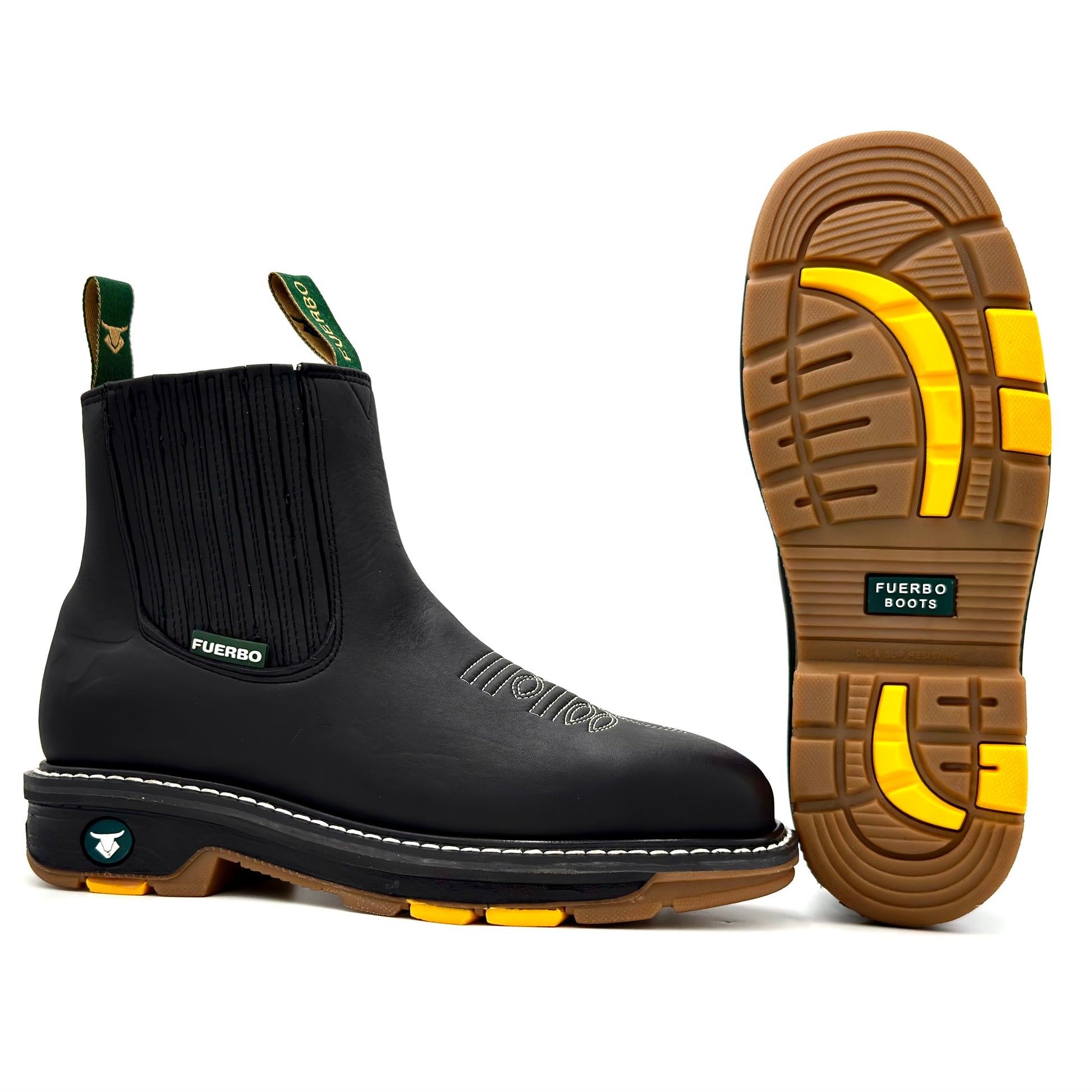 Fuerbo 3076 black square toe rodeo work boot with Goodyear welt dual density outsole