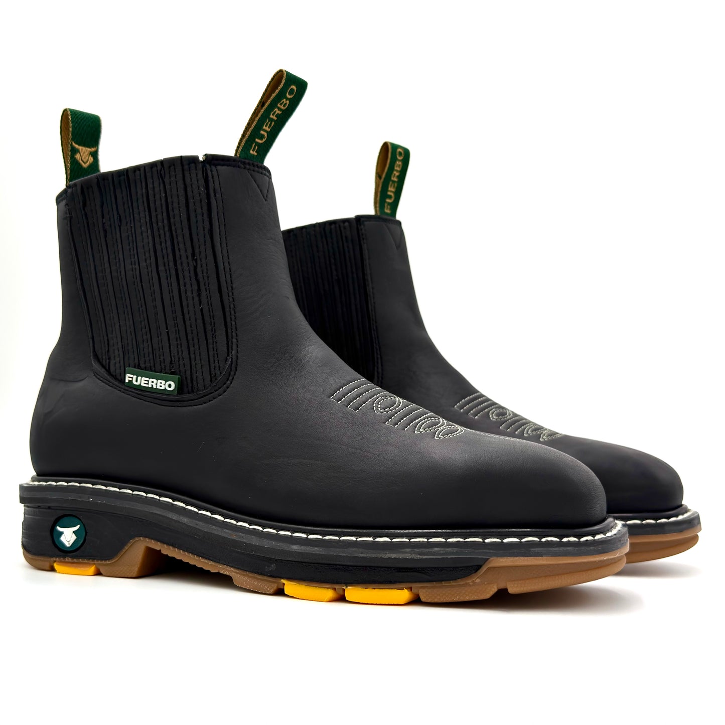 Fuerbo 3076 black full grain leather work boots pair with dual density oil and slip resistant outsole