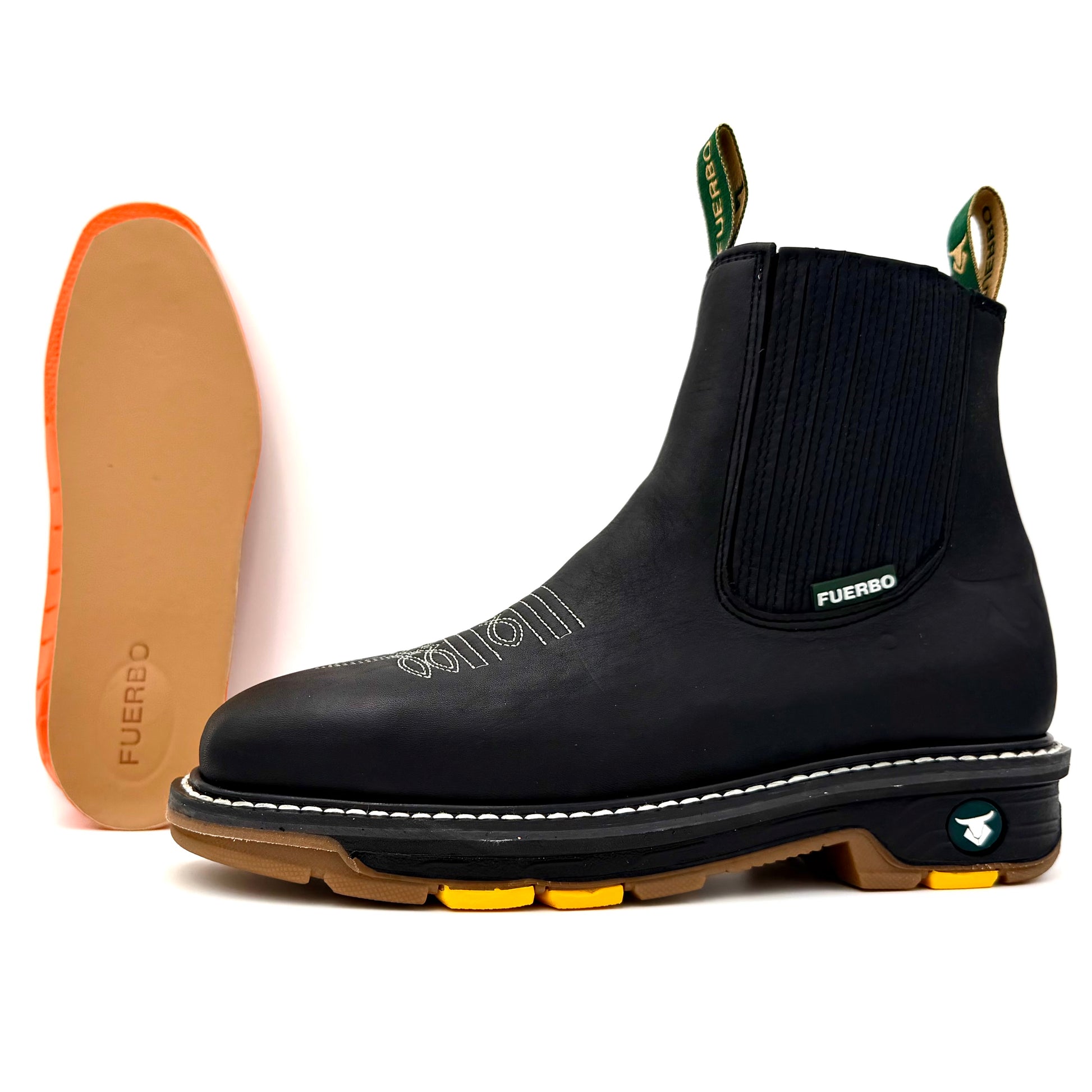 Fuerbo 3076 black square toe rodeo work boot with removable leather-lined insole