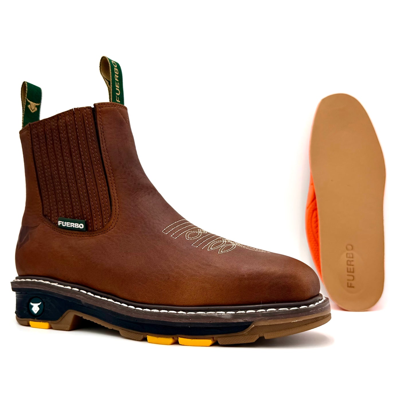 Fuerbo 3076 brown full grain leather slip-on work boot with removable insole and Goodyear welt sole