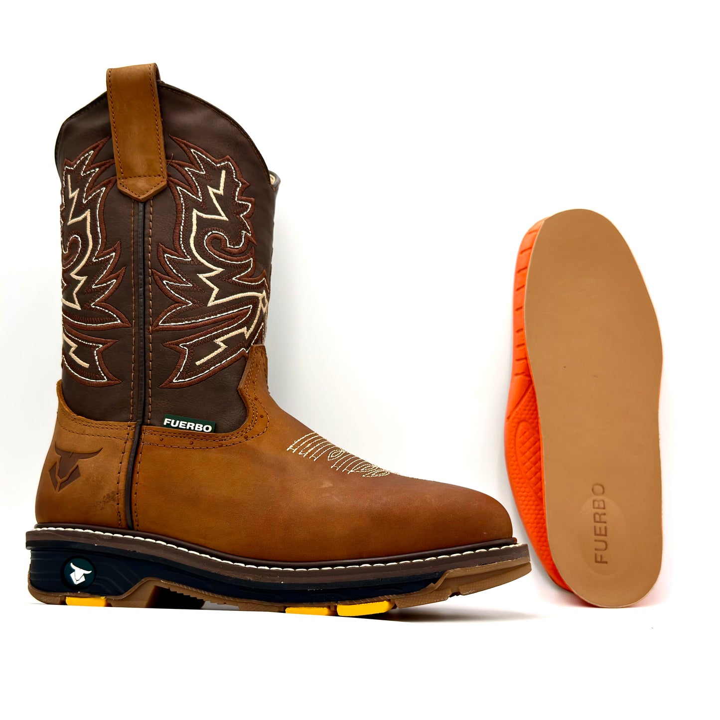 Fuerbo 5061 Mango Tan full grain leather rodeo work boot with removable leather-lined insole