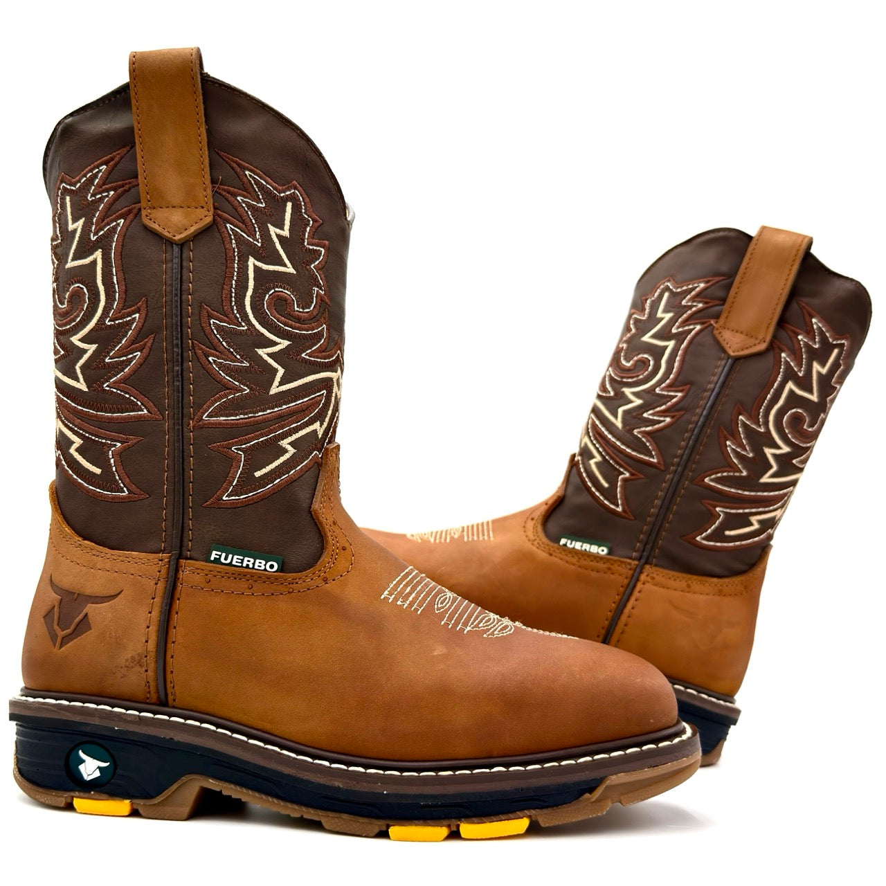 Fuerbo 5061 Mango Tan leather square toe rodeo work boots pair side view