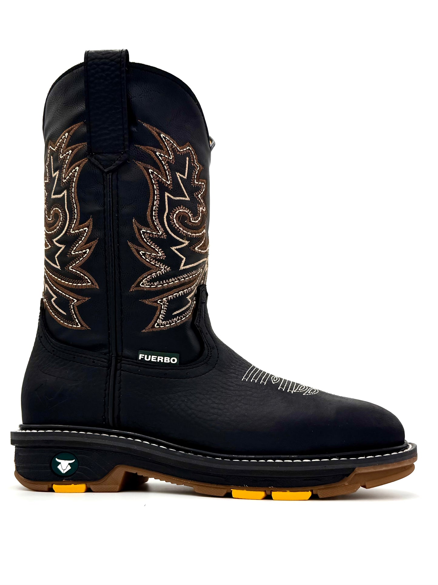 Fuerbo 5061 Black square toe slip-on work boot side profile