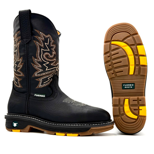 Fuerbo 5061 Black square toe rodeo work boot with dual density oil and slip resistant outsole