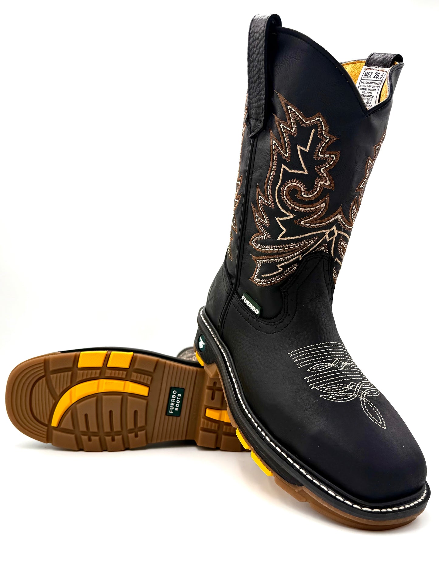 Fuerbo 5061 Black square toe work boot with outsole detail
